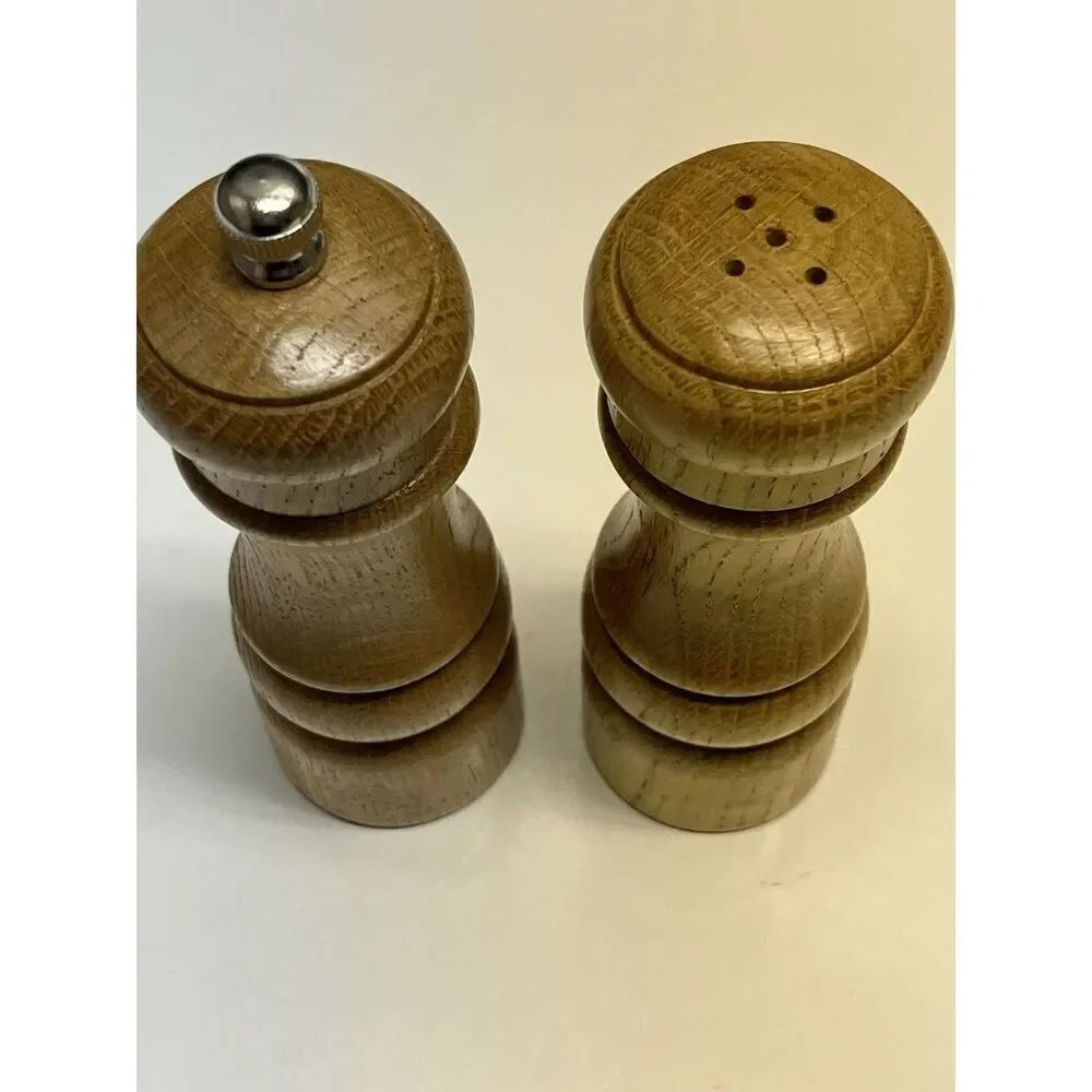 Olde Thompson Light Wood Vintage Salt Shaker Pepper Grinder Mill Set
